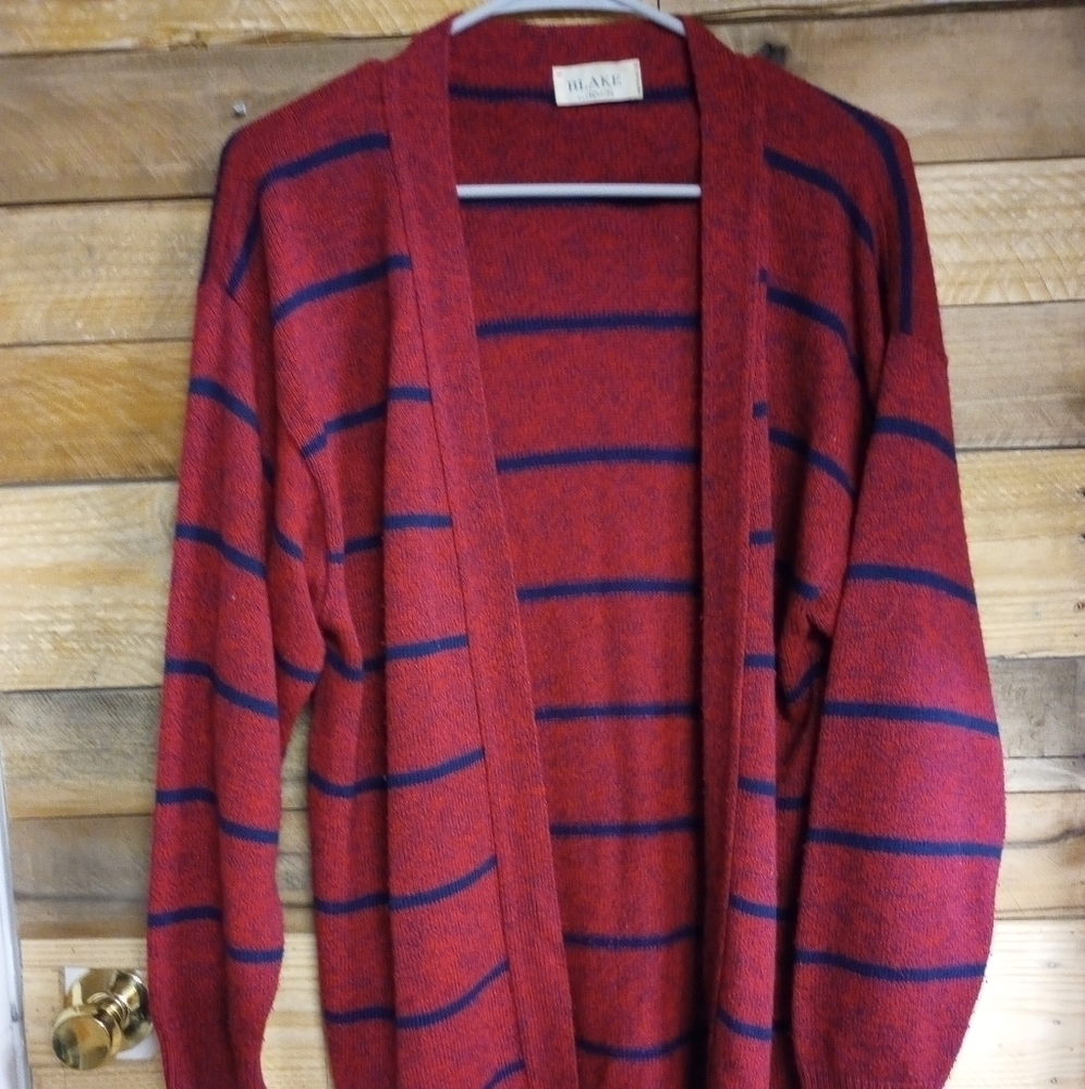 Blake by Devon Vintage Union Made Striped Open Front Cardigan Women's Medium